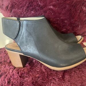 Josef Seibel Black Leather Peep Toe  with Tan Heel